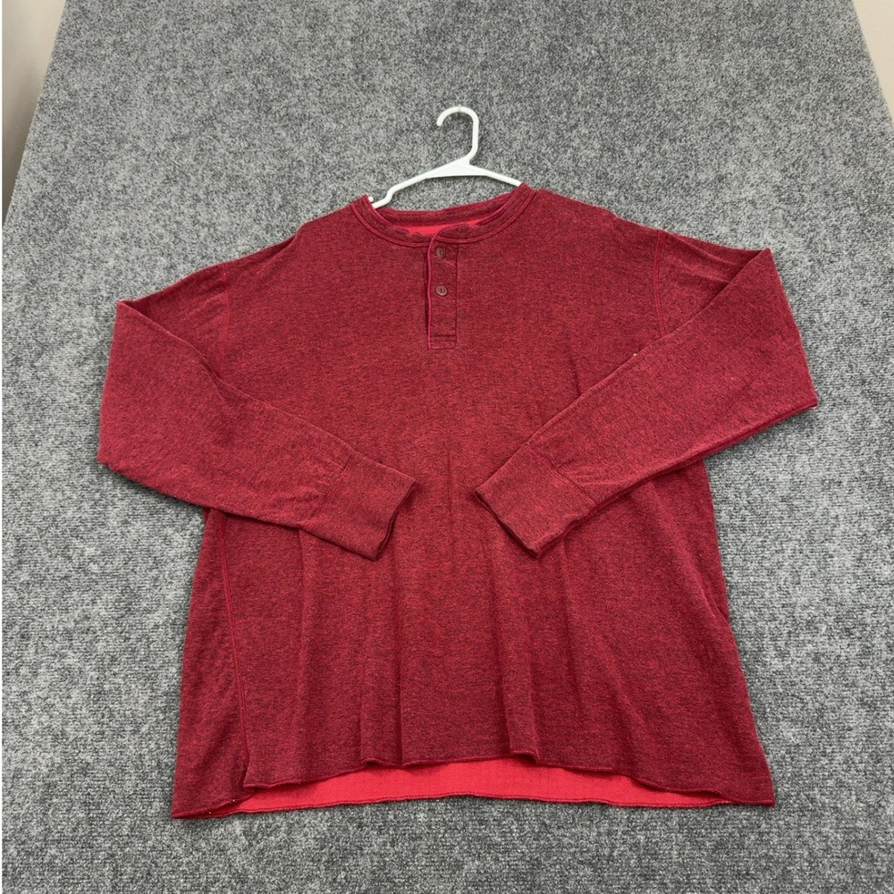 LL Bean Henley Mens XL Red Cotton Wool Blend Two Layer Outdoor Gorpcore